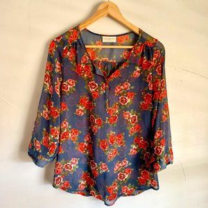 Bobbie Brooks Sheer Floral Blouse Small